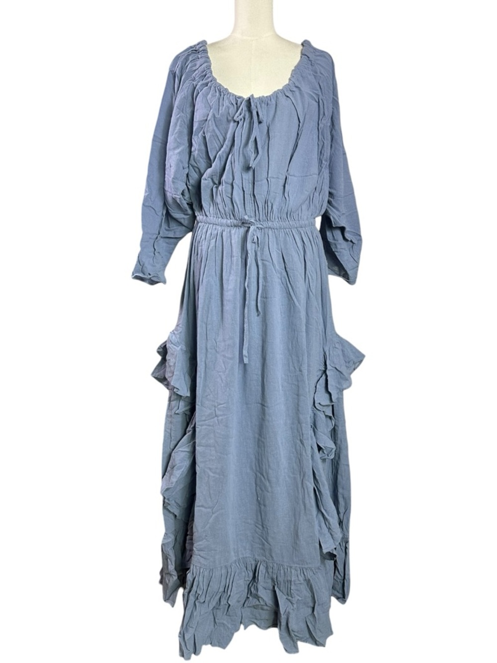 Free People Bohemian Witchy Ethereal Billowy Maxi Dress Blue Suede Size XL NWT - Picture 7 of 13